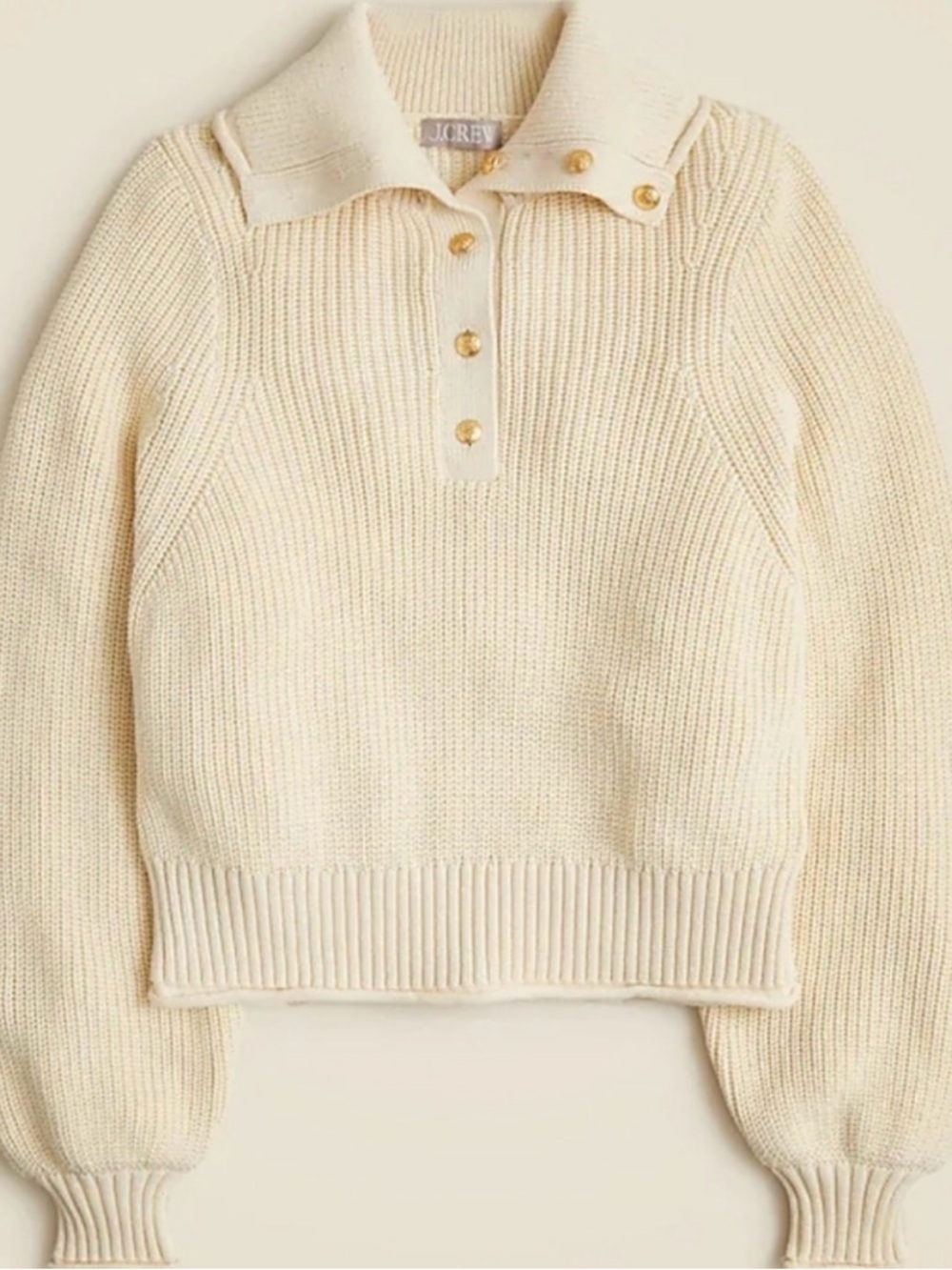 J Crew Ribbed Cotton Button-Collar Sweater Size Xs Flawed Cream Ce736
